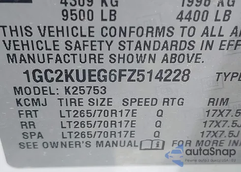 2015 Chevrolet Silverado 2500Hd Wt из США, поврежденный, VIN 1GC2KUEG6FZ514228